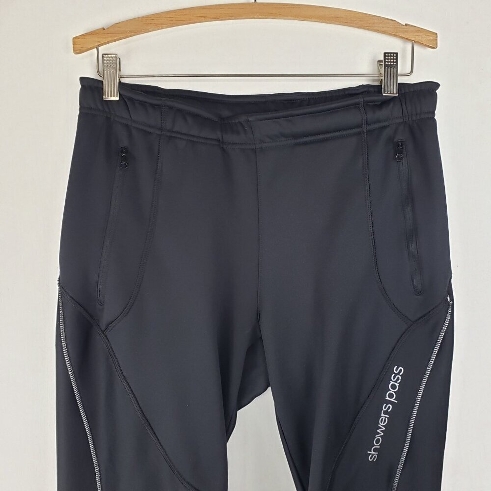 Showers Pass Fleece Lined Track Pants Black Reflective Leg Zipper Mens Medium - Picture 3 of 11
